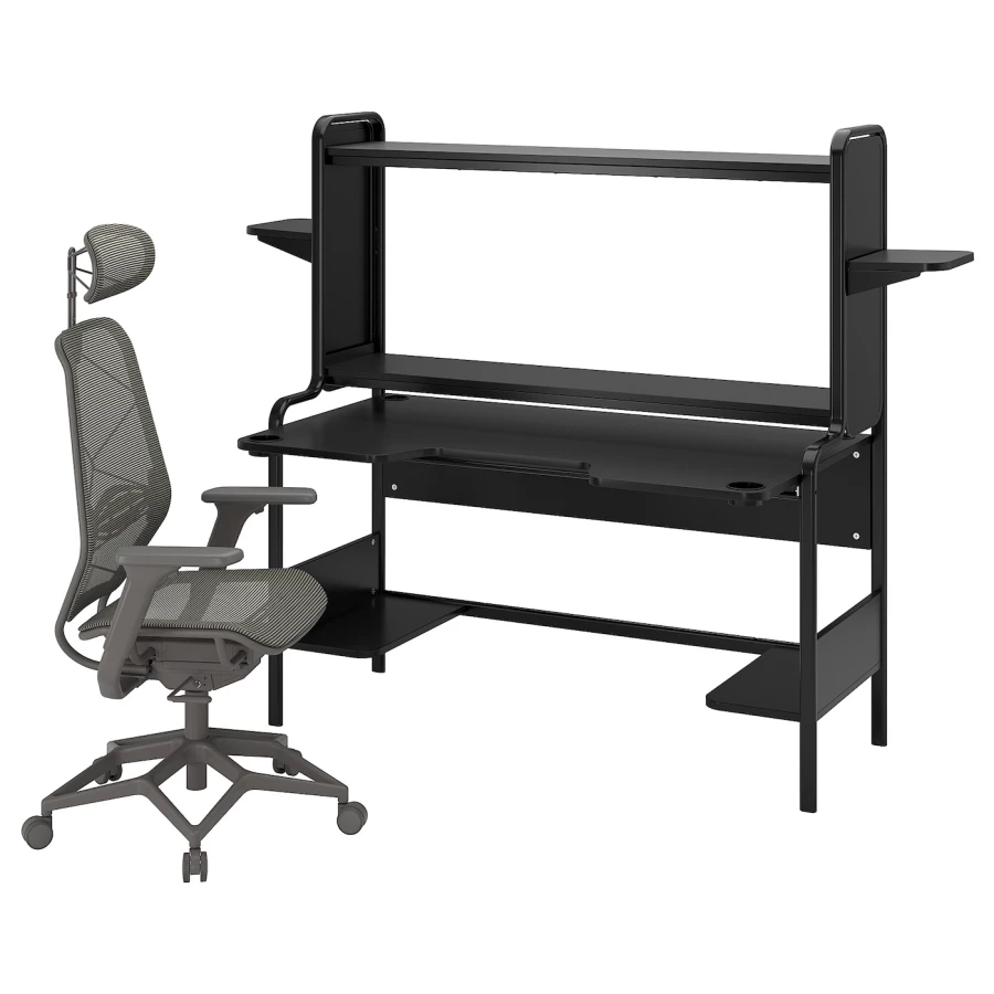 Игровой стол и стул - IKEA FREDDE/STYRSPEL, черный/серый, 185х74х146 см, ФРЕДДЕ/СТИРСПЕЛ ИКЕА (изображение №1)