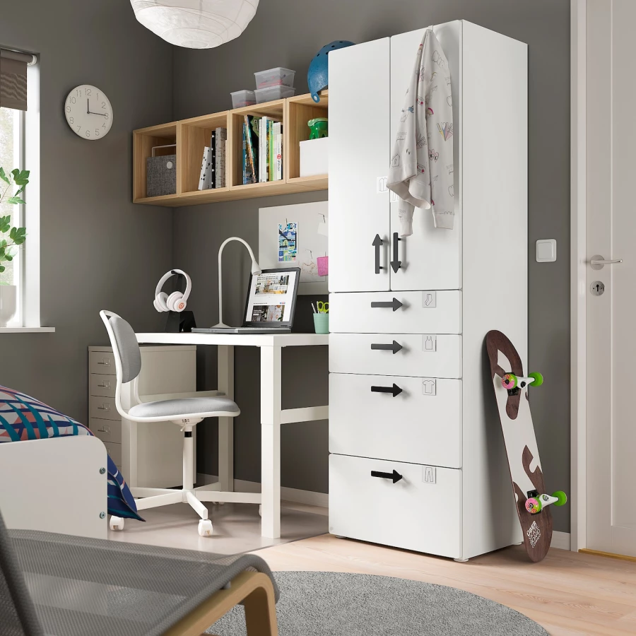 Шкаф детский - IKEA PLATSA/SMÅSTAD/SMASTAD, 60x55x181 см, белый, ИКЕА (изображение №8)