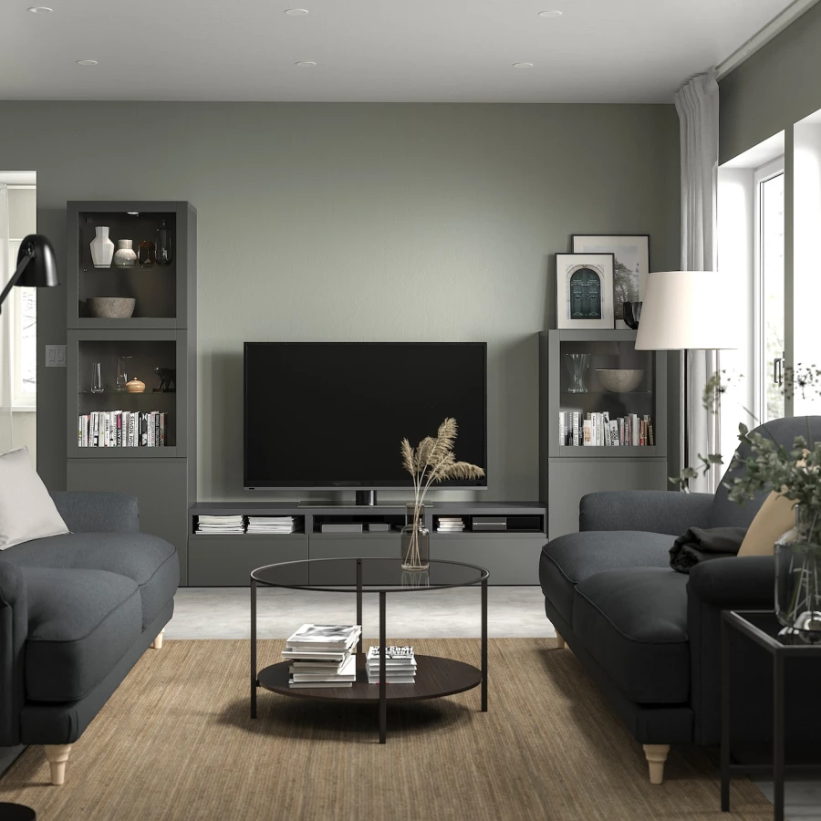 Комбинация для хранения ТВ - IKEA BESTÅ/BESTA, 193x43x300см, темно-серый, БЕСТО ИКЕА (изображение №2)