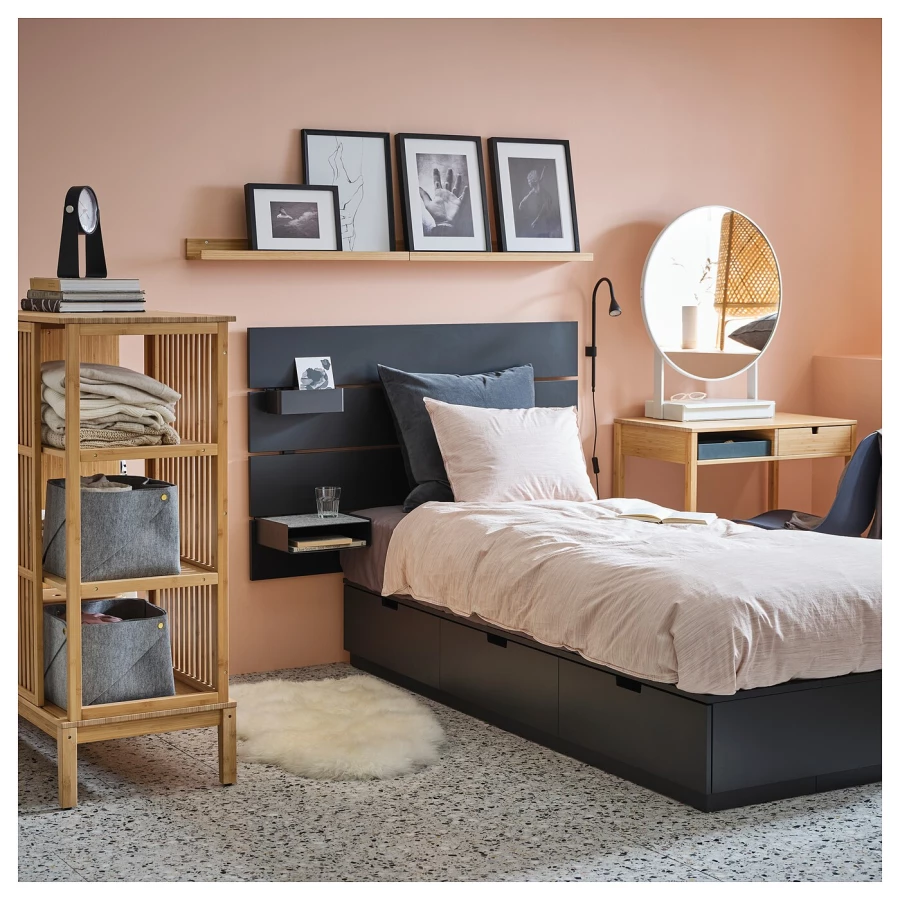 Каркас кровати с местом для хранения - IKEA NORDLI, 200х90 см, черный, НОРДЛИ ИКЕА (изображение №2)