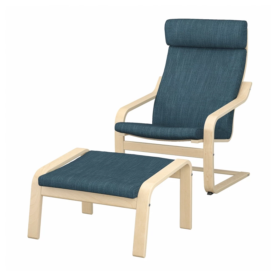 Кресло-качалка и табурет для ног - IKEA POÄNG/POANG/ПОЭНГ ИКЕА, 68х82х100 см, синий (изображение №1)