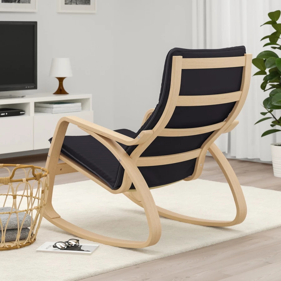 Кресло-качалка - IKEA POÄNG/POANG/ПОЭНГ ИКЕА, 68х94х95 см, чёрный (изображение №3)