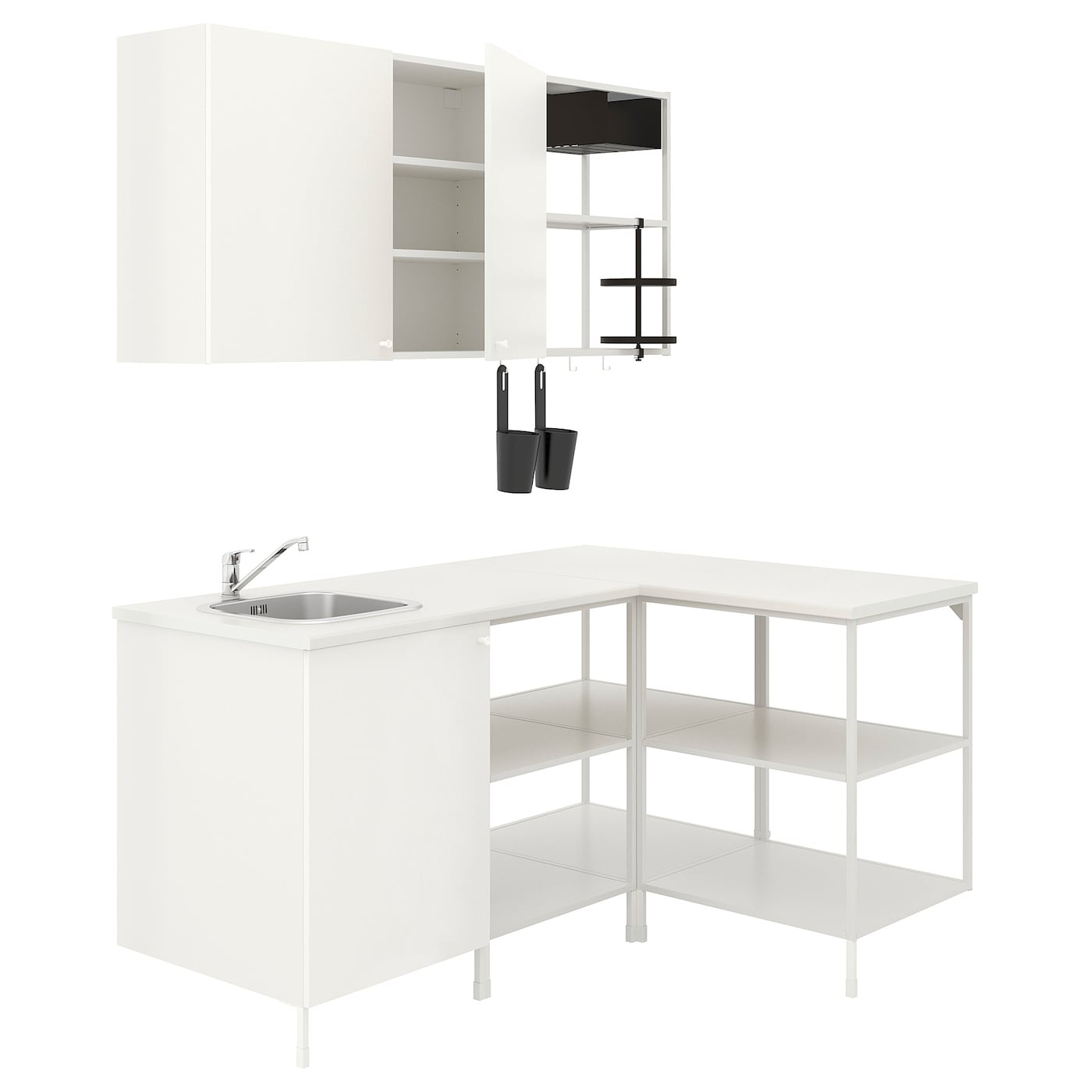 Угловая кухня -  ENHET  IKEA/ ЭНХЕТ ИКЕА, 181,5х75 см, белый/черный