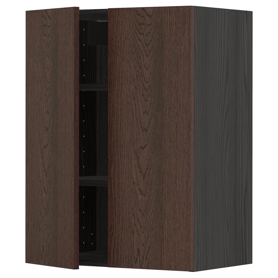 Навесной шкаф с полкой - METOD IKEA/ МЕТОД ИКЕА, 80х60 см,  коричневый /черный (изображение №1)