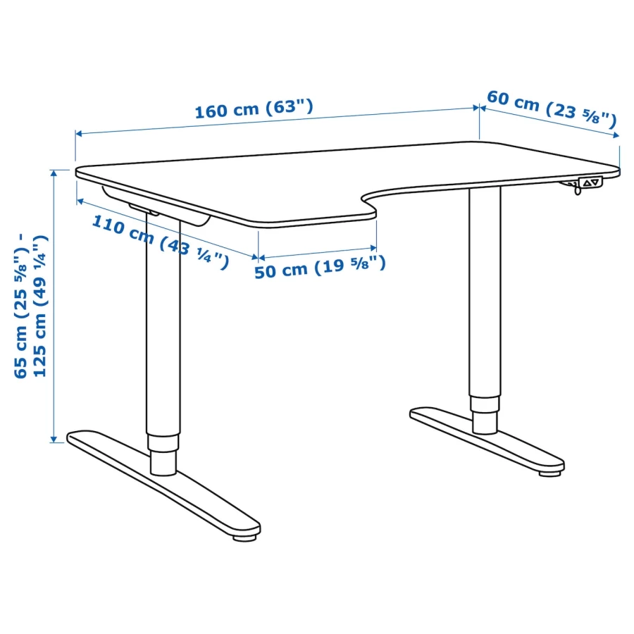 Письменный стол (левый угол) - IKEA BEKANT, 160х110х65-125 см, черный/белый, БЕКАНТ ИКЕА (изображение №6)