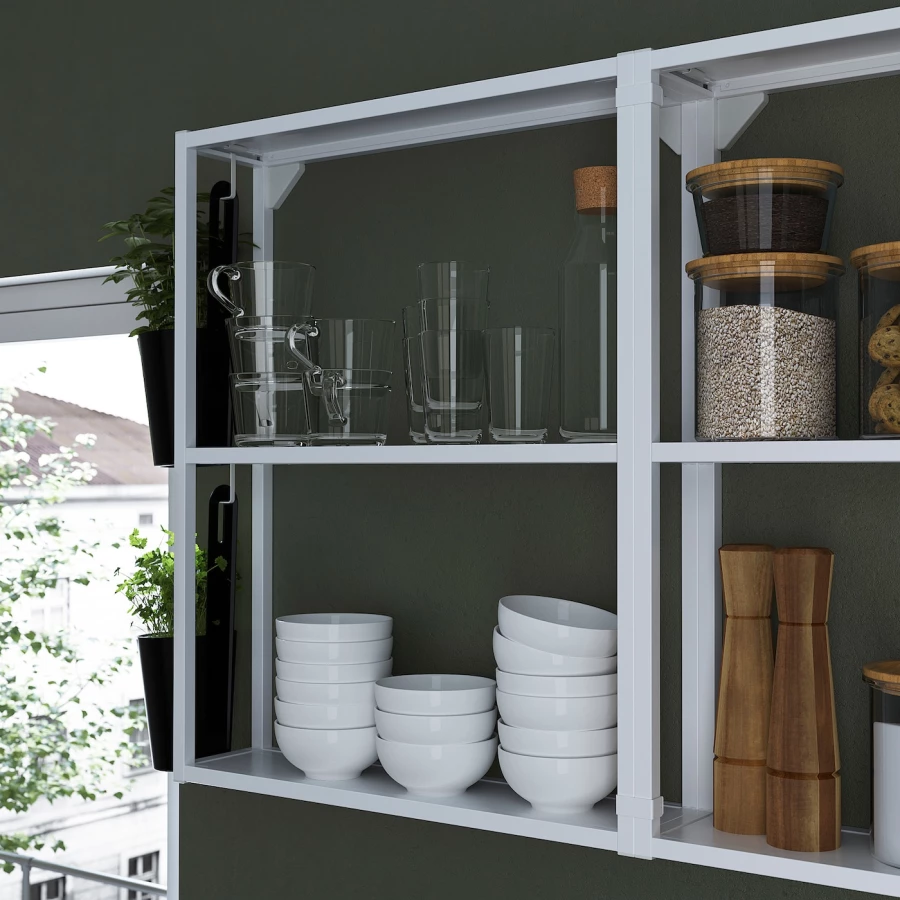 Комбинация для кухонного хранения  - ENHET  IKEA/ ЭНХЕТ ИКЕА, 103x63,5x222 см, белый/серый (изображение №9)