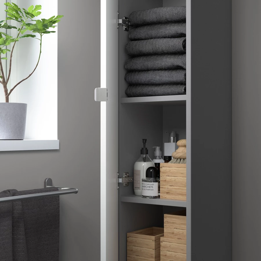 Высокий шкаф с дверцами - IKEA ENHET, серый/белый, 30х32х180 см, ЭНХЕТ ИКЕА (изображение №2)