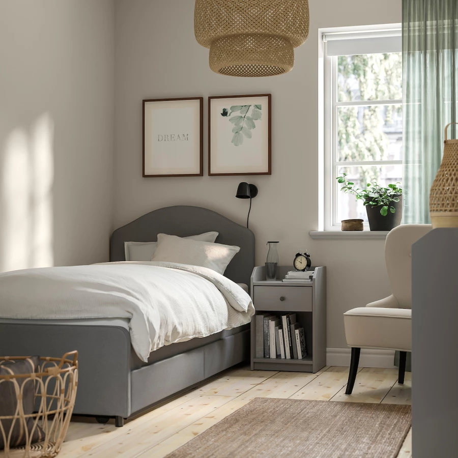 Мягкая кровать - IKEA HAUGA, 200х90 см, серый, ХАУГА ИКЕА (изображение №2)