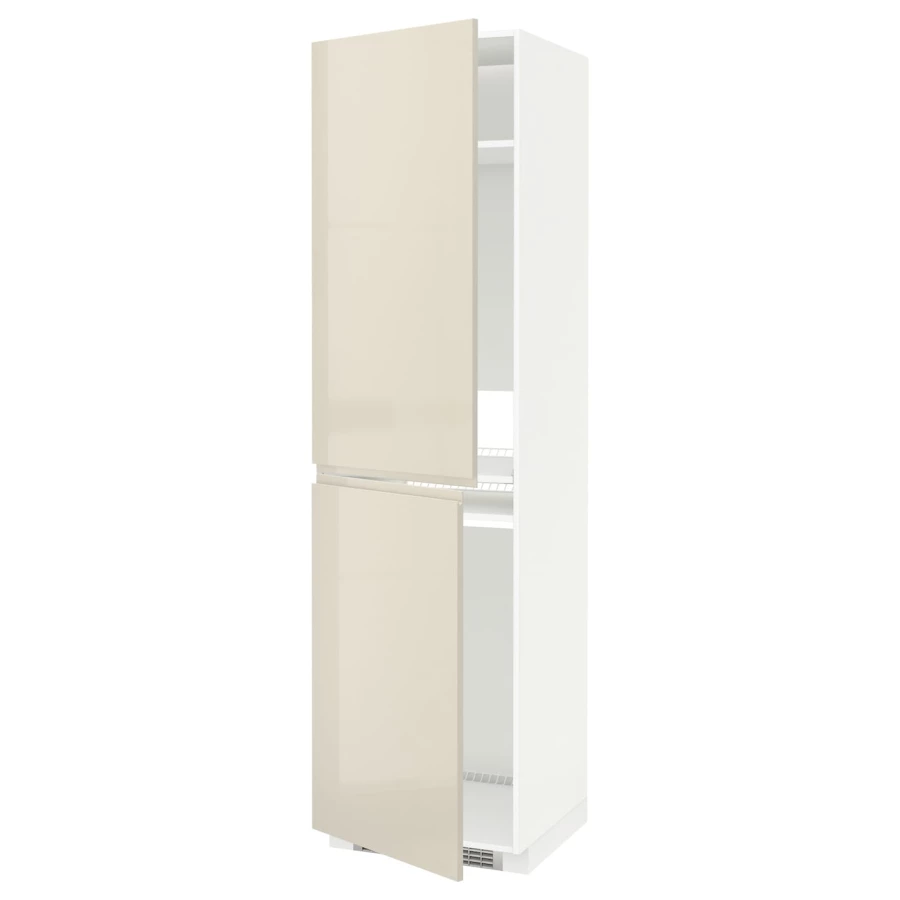 Высокий кухонный шкаф - IKEA METOD/МЕТОД ИКЕА, 220х60х60 см, белый/бежевый глянцевый (изображение №1)