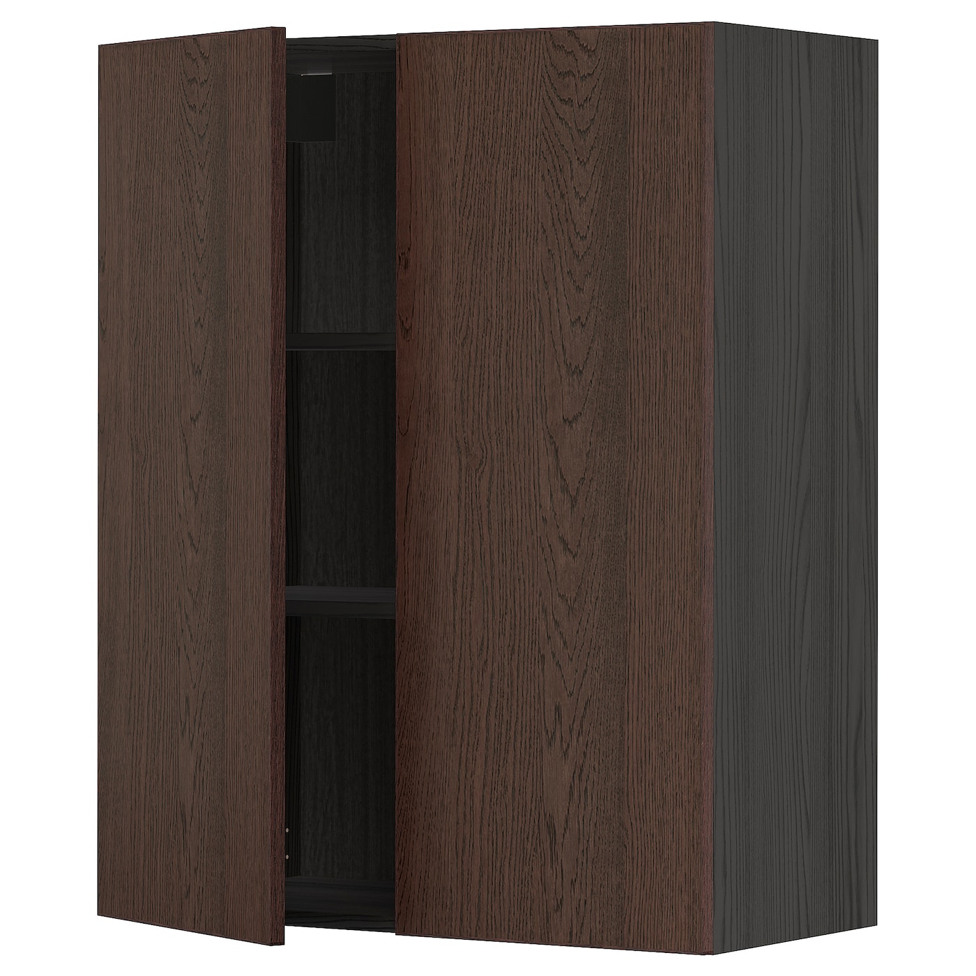 Навесной шкаф с полками/2 дверцы - METOD  IKEA/  МЕТОД ИКЕА, 100х80 см, черный/коричневый