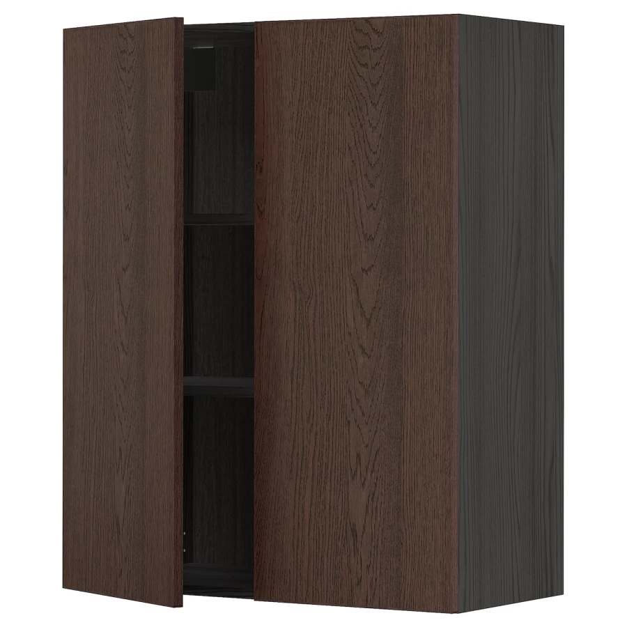 Навесной шкаф с полками/2 дверцы - METOD  IKEA/  МЕТОД ИКЕА, 100х80 см, черный/коричневый (изображение №1)