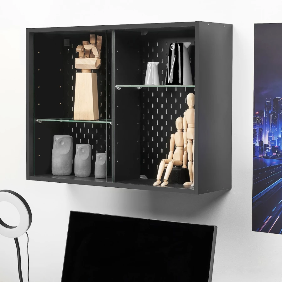 Шкаф со стеклянными дверцами  - UPPSPEL IKEA/ ЮППСПЕЛ ИКЕА, 76x56х20 см, черный (изображение №5)