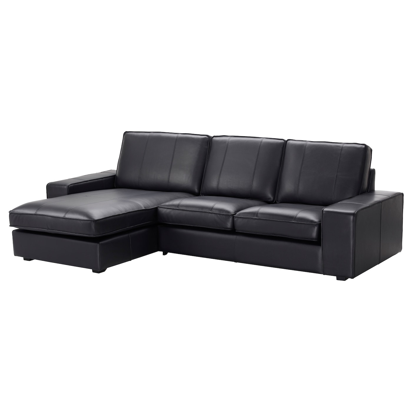 3-местный диван и шезлонг - IKEA KIVIK, 83x163x280см, черный, кожа, КИВИК ИКЕА
