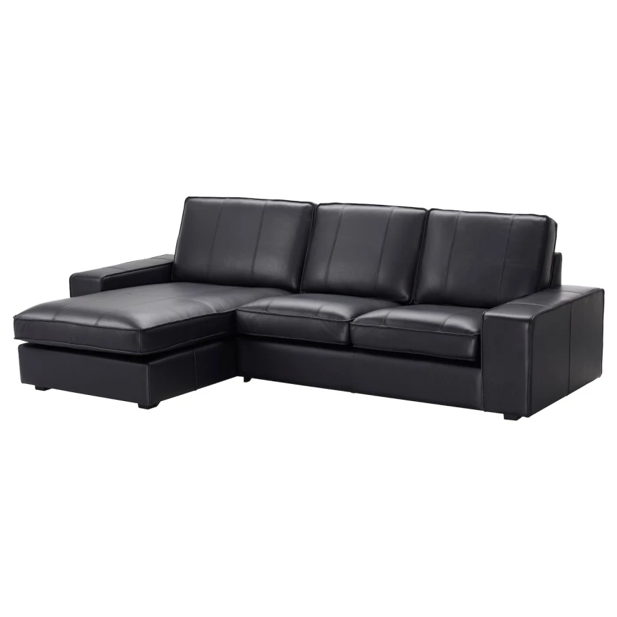 3-местный диван и шезлонг - IKEA KIVIK, 83x163x280см, черный, кожа, КИВИК ИКЕА (изображение №1)
