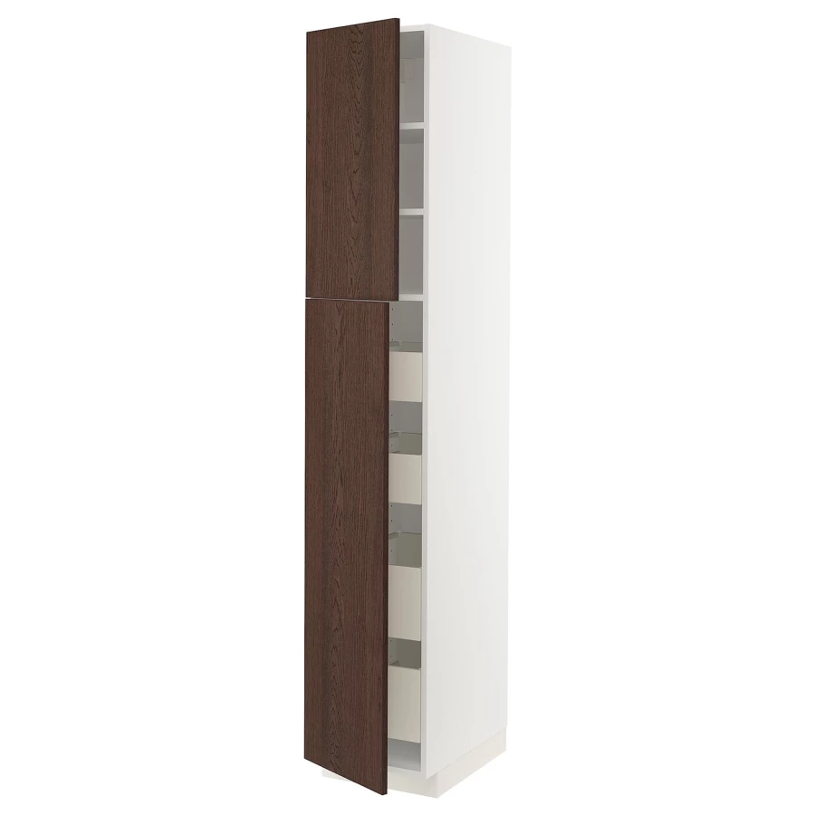 Высокий шкаф - IKEA METOD/MAXIMERA/МЕТОД/МАКСИМЕРА ИКЕА, 220х60х40 см, коричневый/белый (изображение №1)