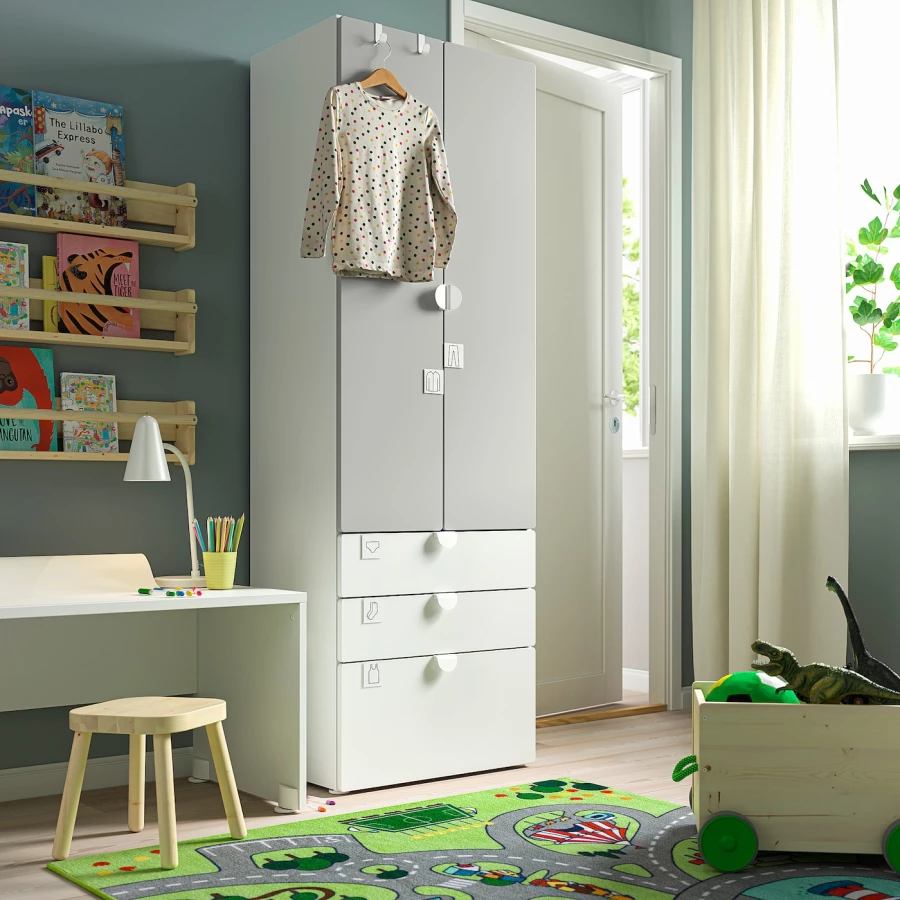 Шкаф - SMÅSTAD / SMАSTAD  IKEA /СМОСТАД  ИКЕА, 60x42x181 см, белый/серый (изображение №2)