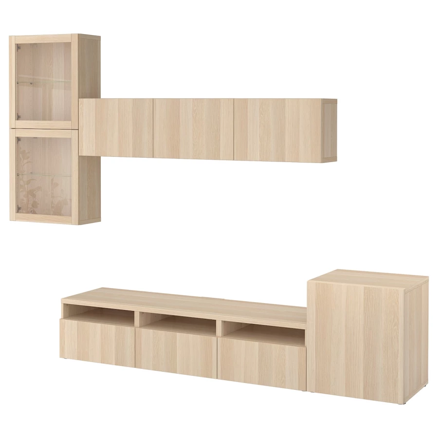 Комплект мебели д/гостиной  - BESTÅ / BESTА IKEA/ БЕСТА ИКЕА, 300х211 см, под беленый дуб (изображение №1)