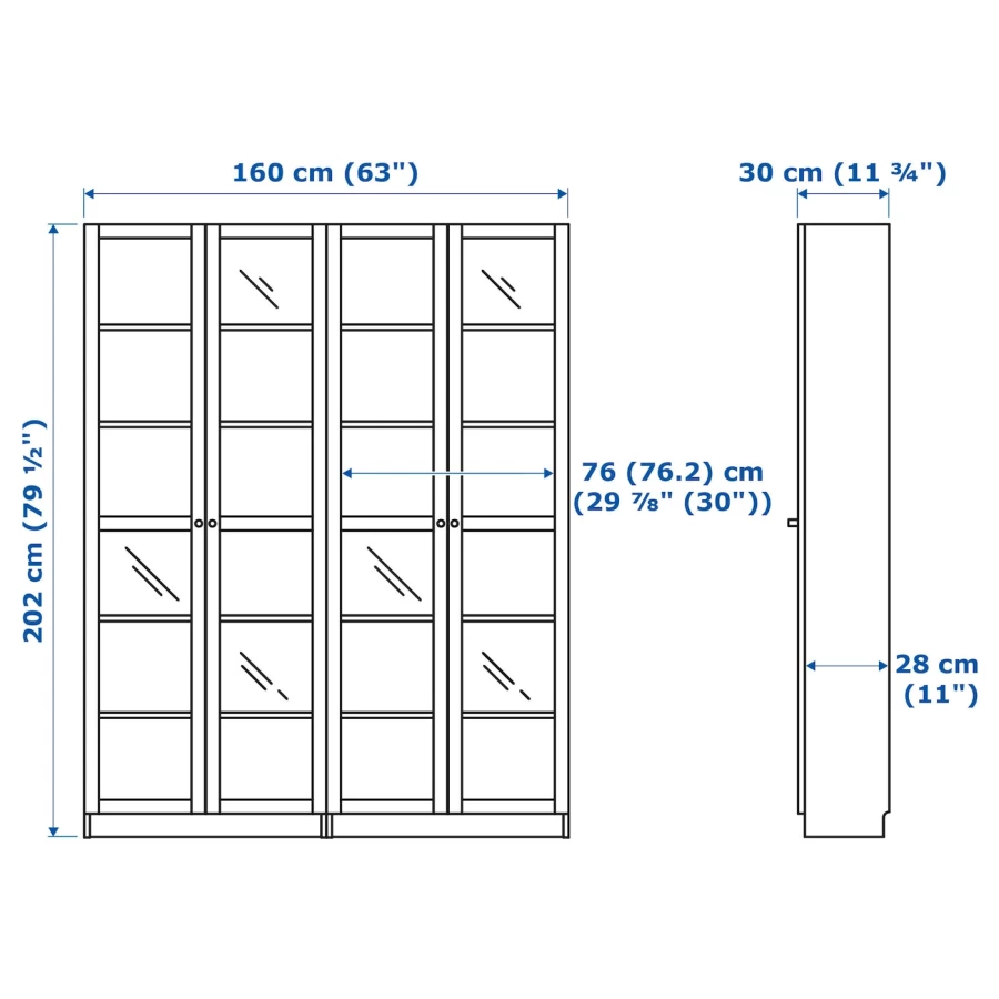Шкаф-витрина - BILLY / OXBERG IKEA/ БИЛЛИ/ОКСБЕРГ ИКЕА, 202х160 см,зеленый (изображение №4)
