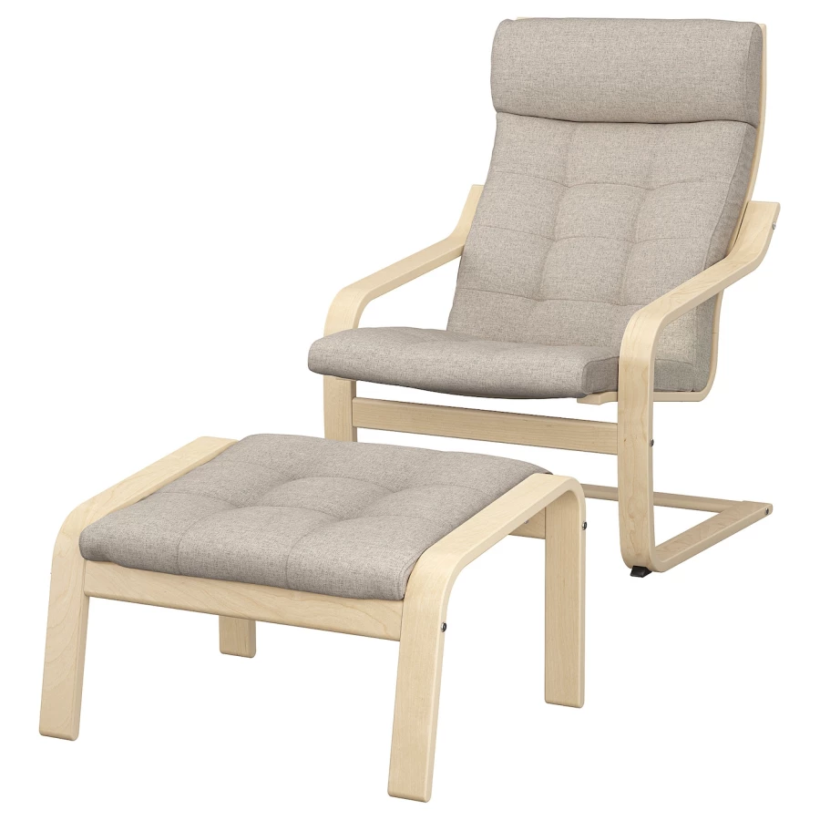 Кресло/табурет для ног - POÄNG / POАNG  IKEA/ ПОЭНГ ИКЕА,  72х66х7 см , серый/бежевый (изображение №1)
