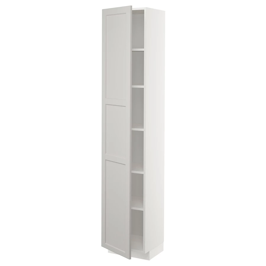 Высокий кухонный шкаф с полками - IKEA METOD/МЕТОД ИКЕА, 200х37х40 см, белый/серый (изображение №1)