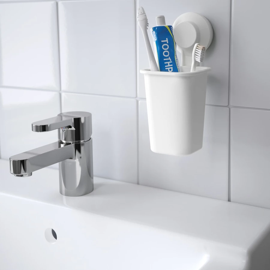 Держатель для зубных щеток - TISKEN IKEA/ ТИСКЕН ИКЕА, 18 см,  белый (изображение №5)
