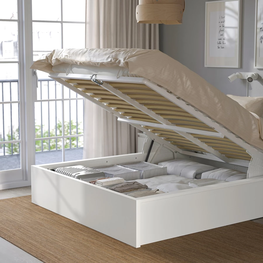 Кровать с подъемным механизмом - IKEA MALM, 140x200 см, белая МАЛЬМ ИКЕА (изображение №2)