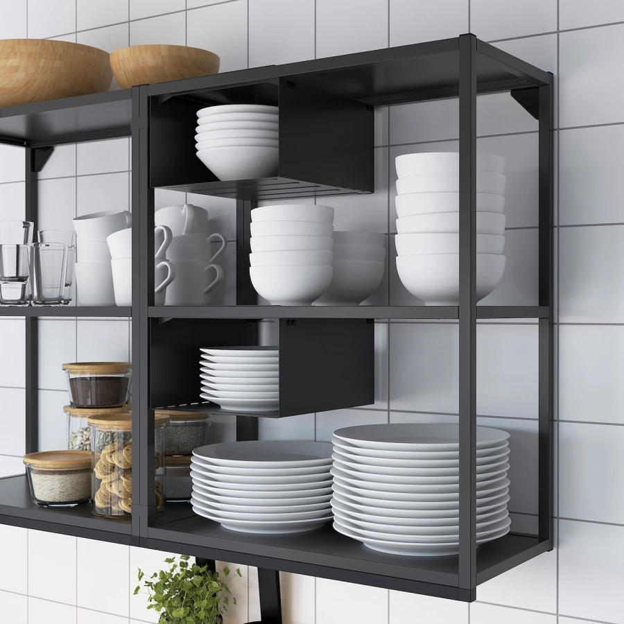 Кухонная комбинация для хранения вещей - ENHET  IKEA/ ЭНХЕТ ИКЕА, 123х63,5х222 см, белый/серый/бежевый/черный (изображение №10)
