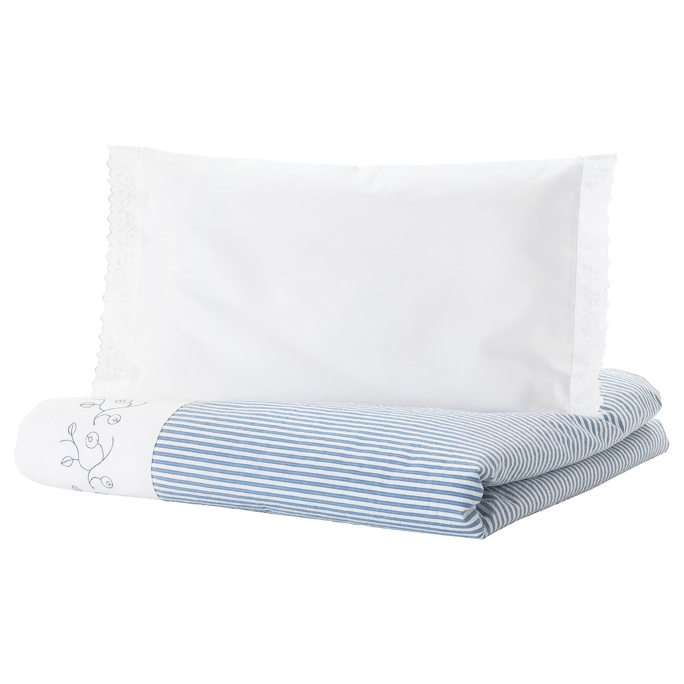 Пододеяльник и наволочка для детской кроватки - GULSPARV IKEA/  ГУЛСПАРВ ИКЕА, 110x125/35x55 см, белый/голубой