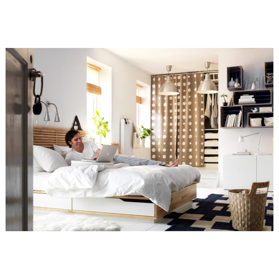 Основание двуспальной кровати - IKEA MANDAL, 200х140 см, береза/белый, МАНДАЛЬ ИКЕА (изображение №6)