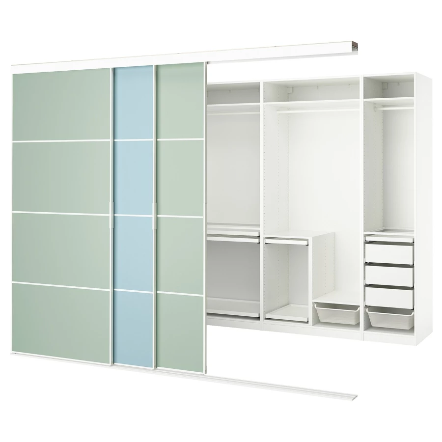 Шкаф - SKYTTA / PAX IKEA/ СКИТТА / ПАКС  ИКЕА, 240х301 см, белый/зеленый (изображение №1)