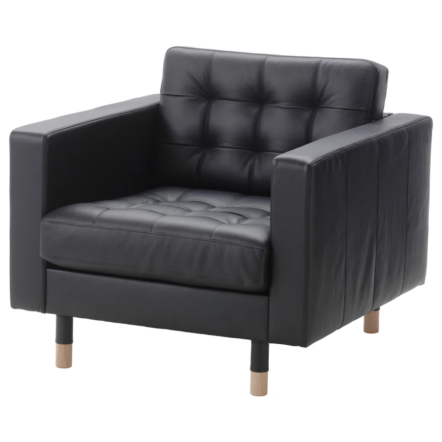 Кожаное кресло - IKEA LANDSKRONA, 89х89х78 см, черный, ЛАНДСКРУНА ИКЕА (изображение №1)