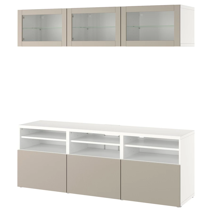 Комбинация для хранения ТВ - IKEA BESTÅ/BESTA, 192x42x180см, белый/светло-коричневый, БЕСТО ИКЕА (изображение №1)
