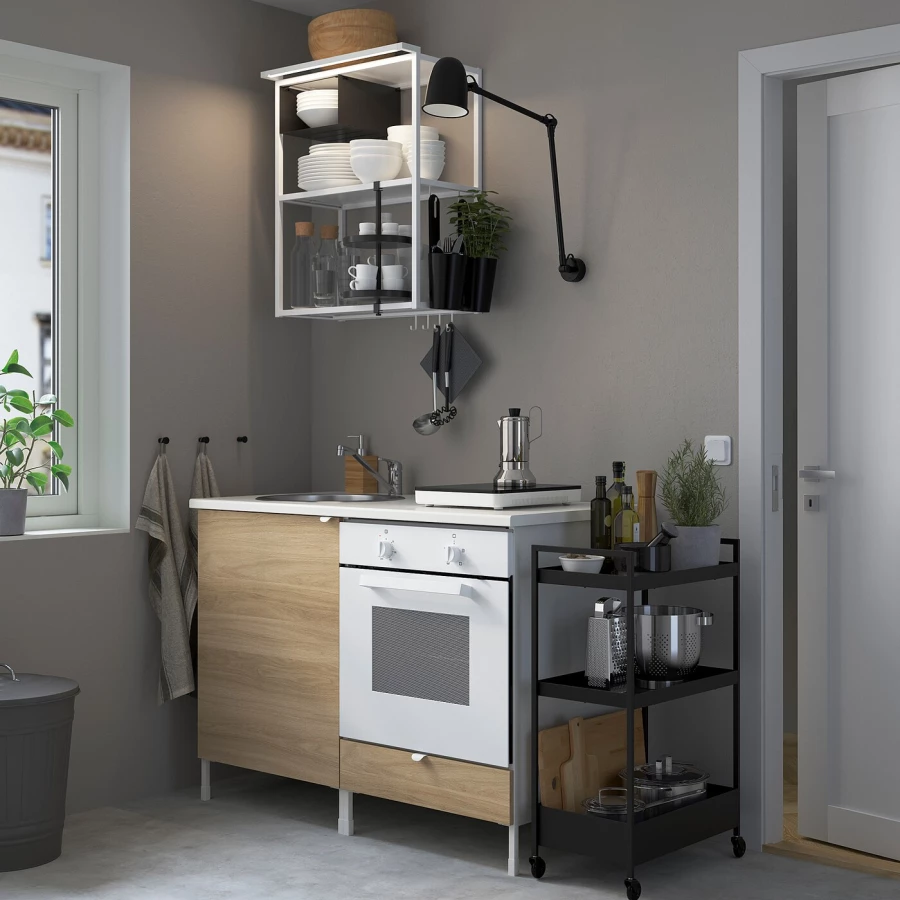 Кухонная комбинация для хранения вещей  - ENHET  IKEA/ ЭНХЕТ ИКЕА, 123x63,5x222 см, белый/бежевый (изображение №2)