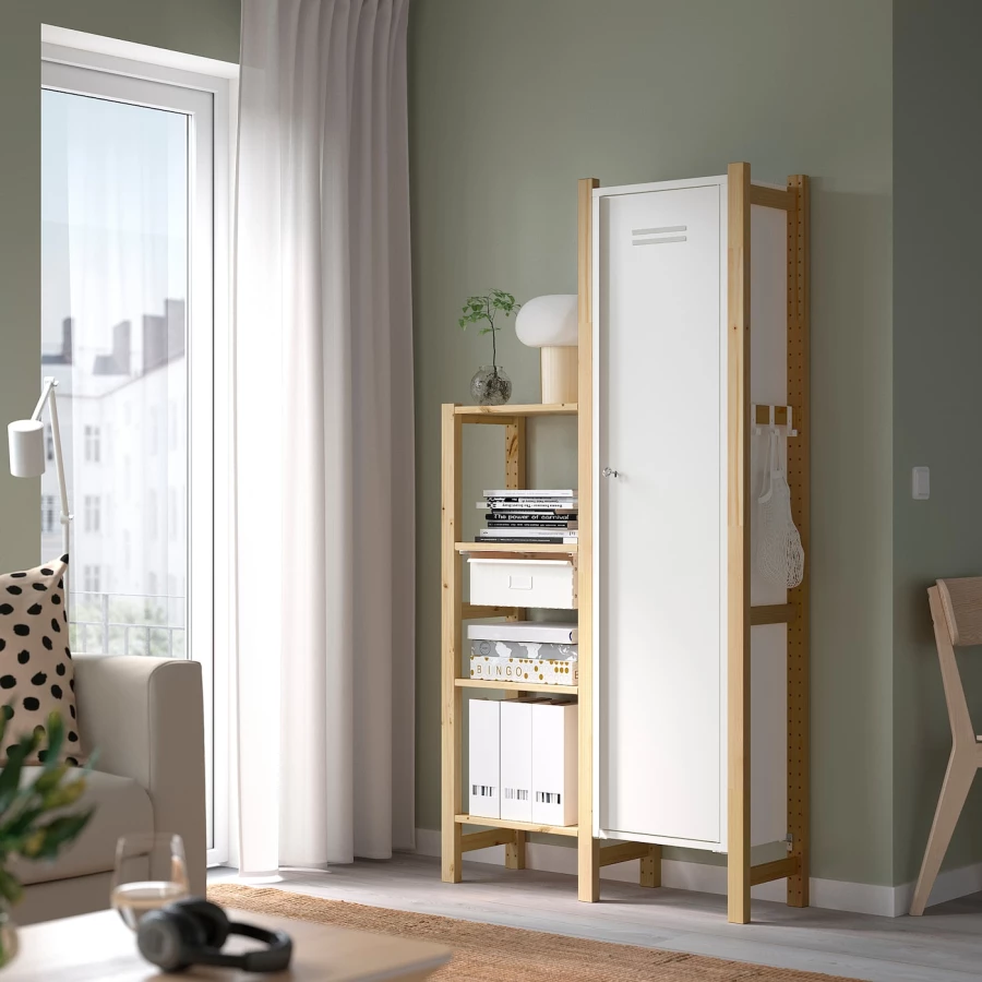 Комбинация для хранения - IKEA IVAR/ИВАР ИКЕА, 92х30х179 см, сосна/белый (изображение №2)