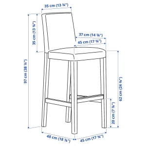 Барный стул со спинкой - BERGMUND IKEA/БЕРГМУРД ИКЕА, 97х45х48см, бежевый