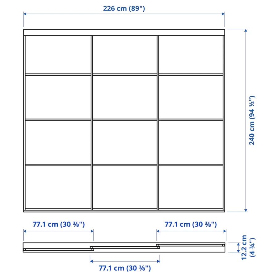 Комбинация раздвижных дверей - SKYTTA/HOKKSUND IKEA/ СКЮТТА/ХОККСУНД ИКЕА, 240х226 см, серый (изображение №3)
