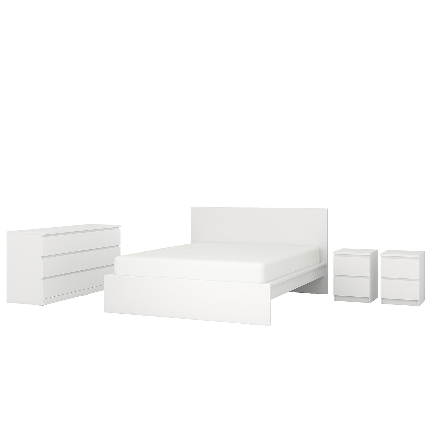 Комплект мебели для спальни- IKEA MALM/LINDBÅDEN/LINDBADEN, 140х200см, белый, МАЛЬМ/ЛИНДБАДЕН ИКЕА