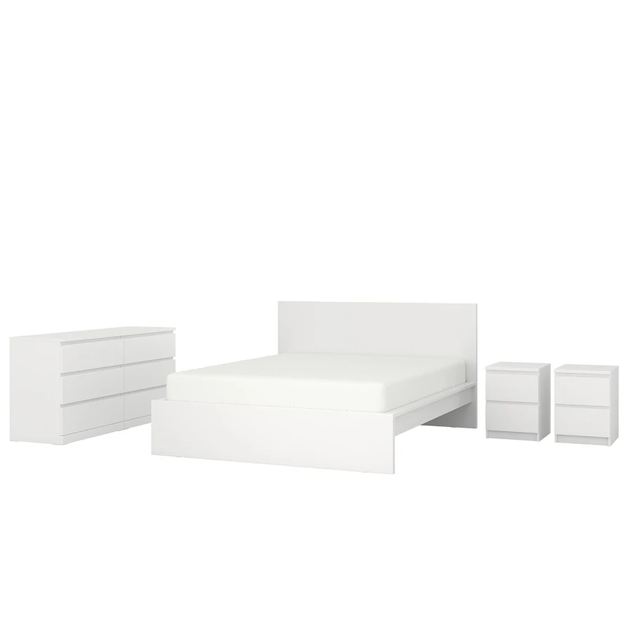 Комплект мебели для спальни- IKEA MALM/LINDBÅDEN/LINDBADEN, 140х200см, белый, МАЛЬМ/ЛИНДБАДЕН ИКЕА (изображение №1)