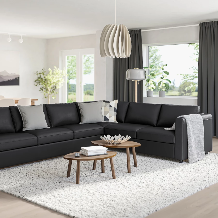 5-местный угловой диван - IKEA VIMLE, 319/249х98х80 см, черный, кожа, ВИМЛЕ ИКЕА (изображение №2)