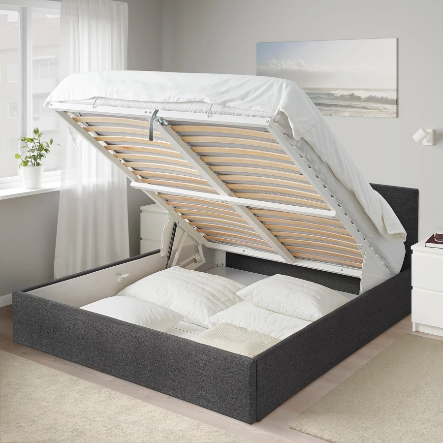 Кровать с ящиком - IKEA BJORBEKK, 200х140 см, серый, БЙОРБЕКК ИКЕА (изображение №2)