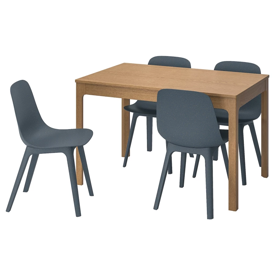 Стол и 4 стула - IKEA EKEDALEN/ODGER/ЭКЕДАЛЕН/ОДГЕР ИКЕА, 120/180х80 см, дуб/темно-голубой (изображение №1)