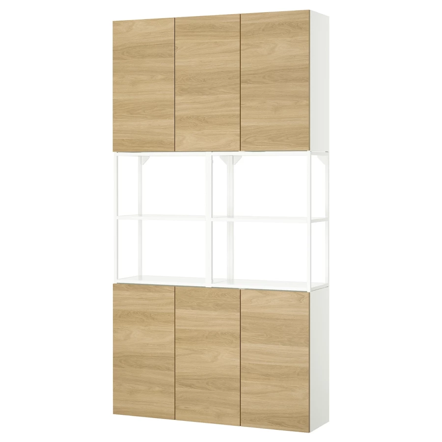Книжный шкаф -  ENHET IKEA/ ЭНХЕТ ИКЕА, 225х120 см, белый/под беленый дуб (изображение №1)