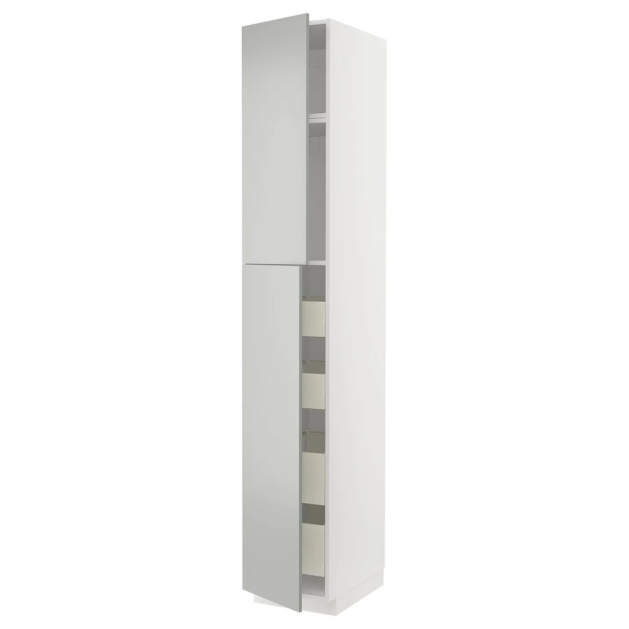 Высокий шкаф с ящиками - IKEA METOD/MAXIMERA/МЕТОД/МАКСИМЕРА ИКЕА, 240х60х40 см, белый/серый (изображение №1)
