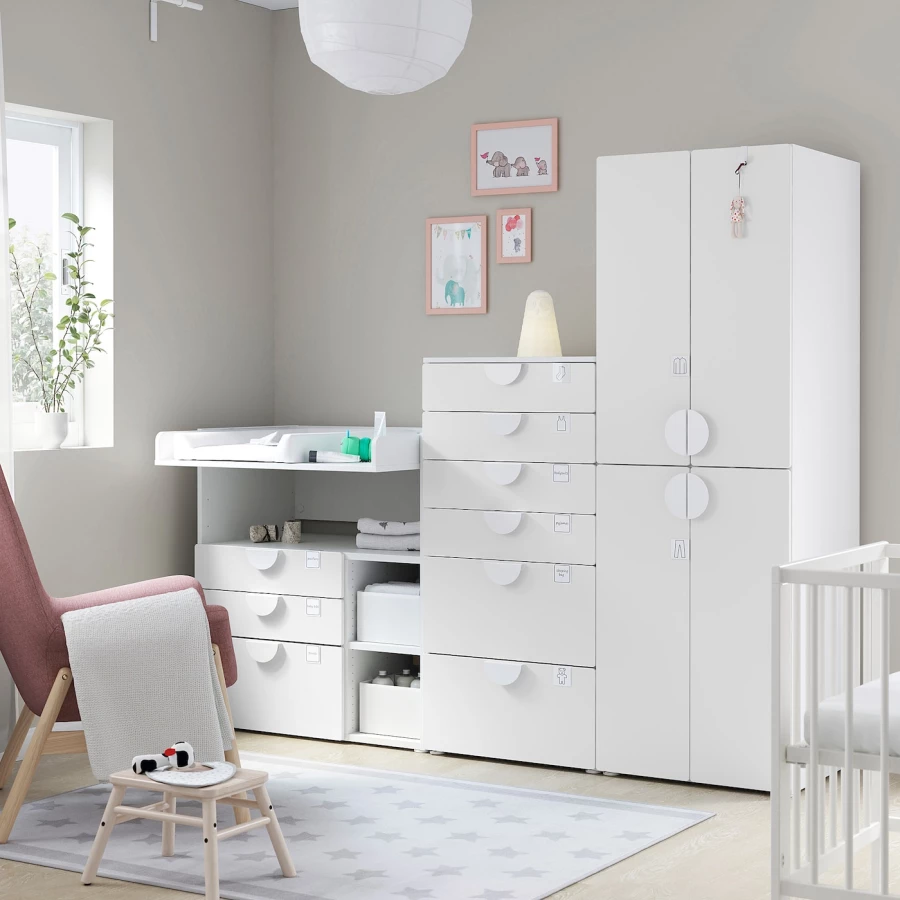 Детская гардеробная комбинация - IKEA PLATSA SMÅSTAD/SMASTAD, 181x79x210см, белый, ПЛАТСА СМОСТАД ИКЕА (изображение №2)