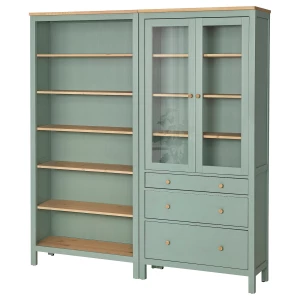 Комбинация для хранения - IKEA HEMNES/ ХЕМНЕС ИКЕА, 180x197 см, серо-зеленый/светло-коричневая морилка