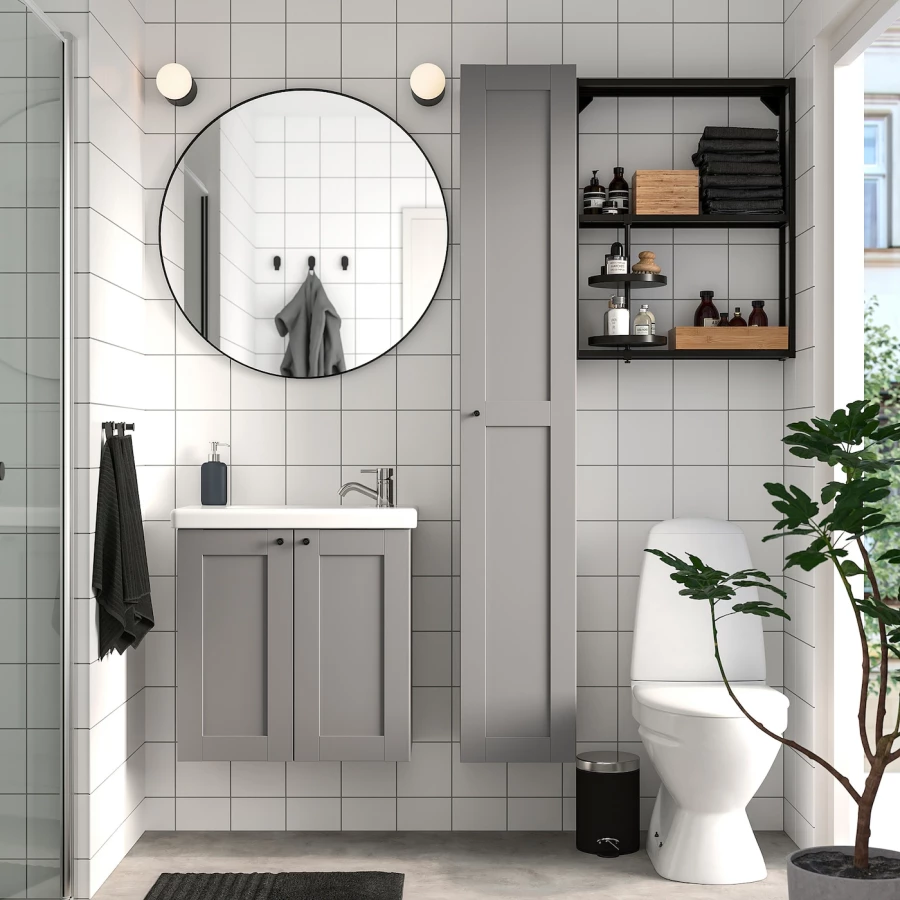 Комбинация для ванной - IKEA ENHET, 64х33х65 см, антрацит/серый, ЭНХЕТ ИКЕА (изображение №2)