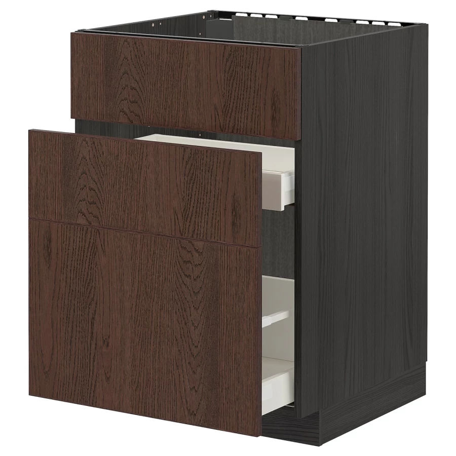 Напольный кухонный шкаф  - IKEA METOD MAXIMERA, 88x62x60см, черный/коричневый, МЕТОД МАКСИМЕРА ИКЕА (изображение №1)