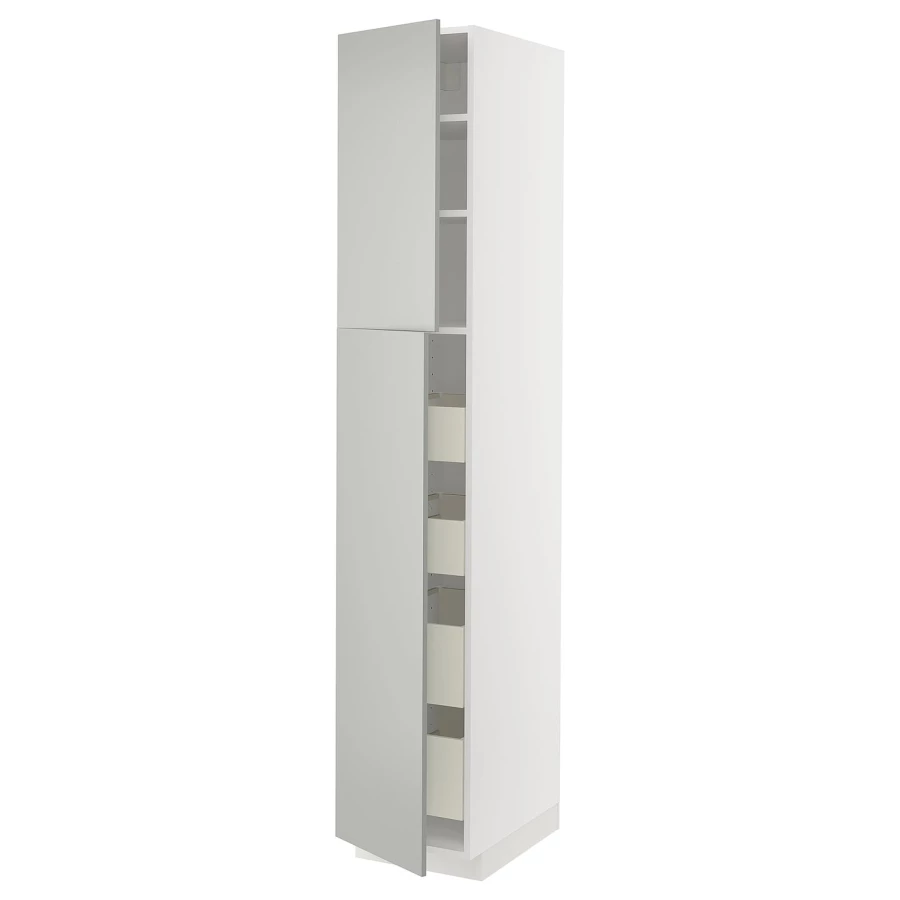 Высокий шкаф с ящиками - IKEA METOD/MAXIMERA/МЕТОД/МАКСИМЕРА ИКЕА, 220х60х40 см, белый/серый (изображение №1)