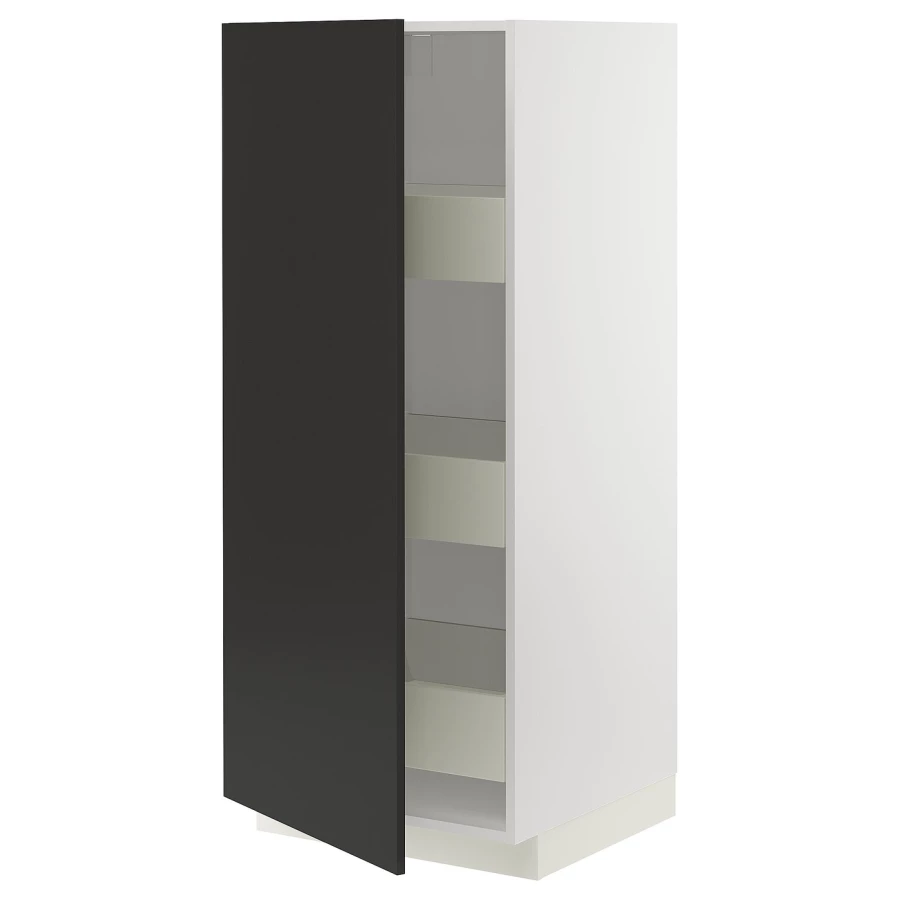 Высокий шкаф с ящиками - IKEA METOD/MAXIMERA/МЕТОД/МАКСИМЕРА ИКЕА, 140х60х60 см, белый/черный (изображение №1)