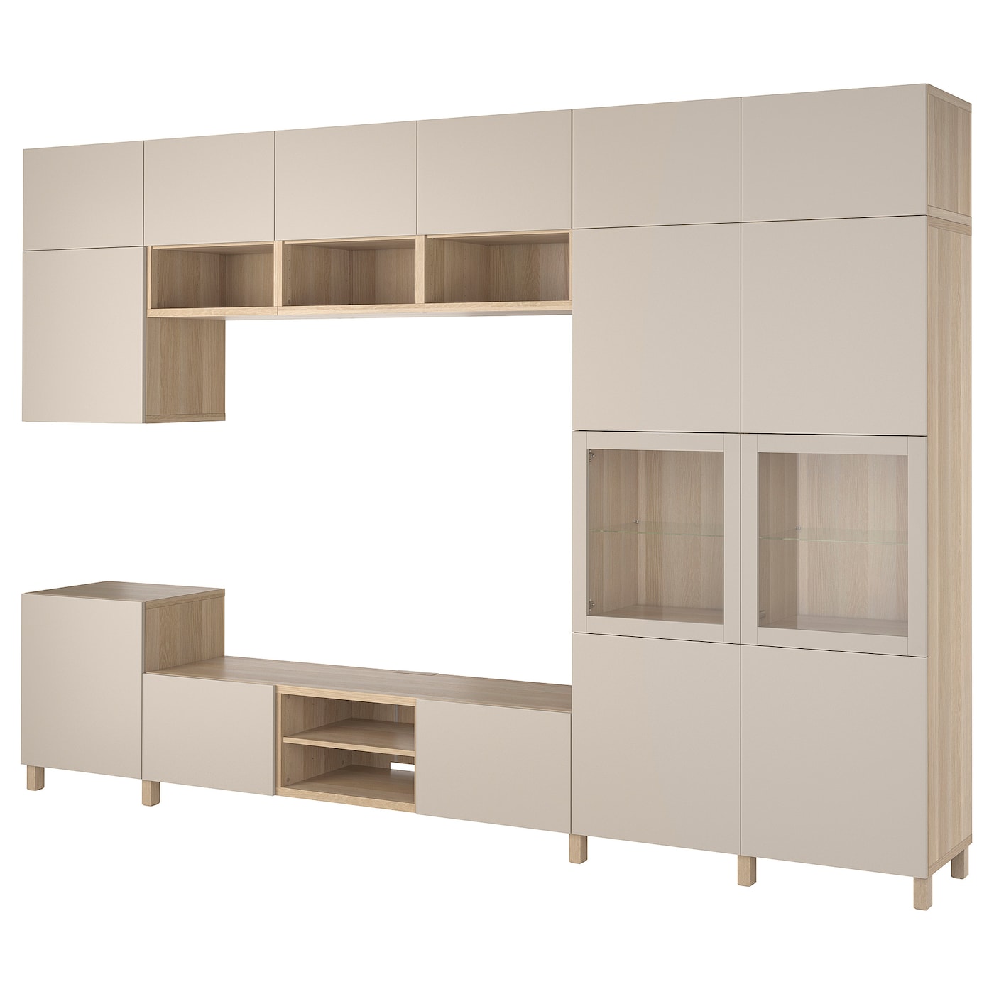 Комбинация в гостиную - BESTÅ / BESTА IKEA/ БЕСТО ИКЕА,  240х360 см, бежевый /под беленый дуб